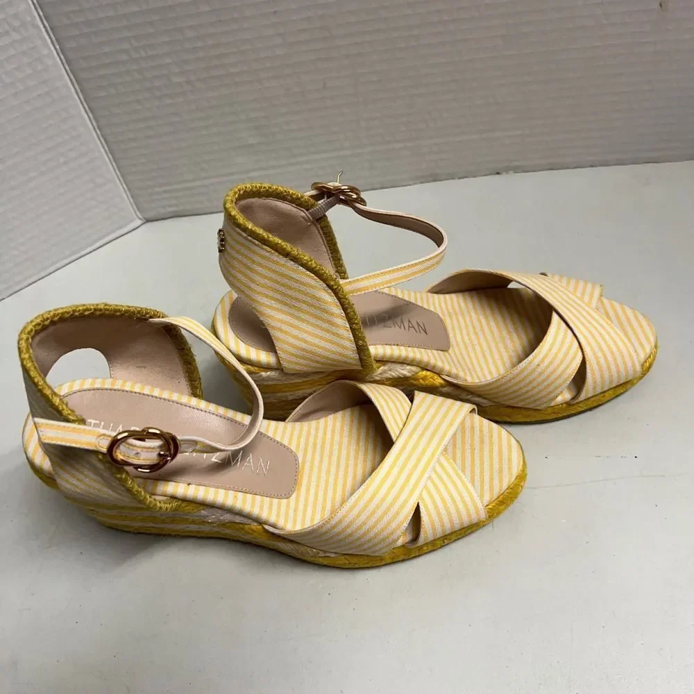 STUART WEITZMAN  Minela Striped Wedge Espadrille Yellow White Size 6.5 SEE DESCR - Picture 12 of 15